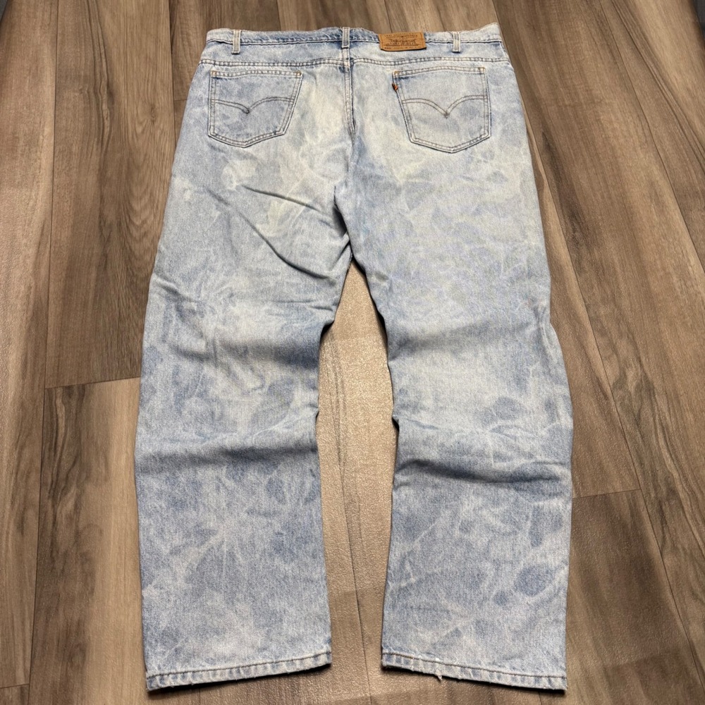 Levi 505 Orange Tab Jeans Mens 42x30 Light Acid Wash Distressed Straight Leg